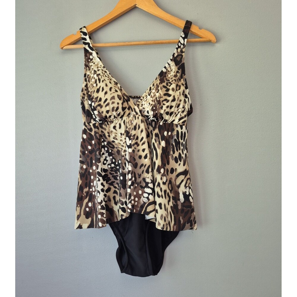 Croft & Barrow Black Brown Leopard Print One Piece Swimsuit Womens 12